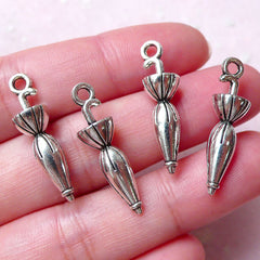 CLEARANCE 3D Lolita Umbrella Charms Victorian Umbrella Charm (4pcs / 7mm x 27mm / Tibetan Silver) Miniature Dollhouse Kawaii Dust Plug Charm CHM1306