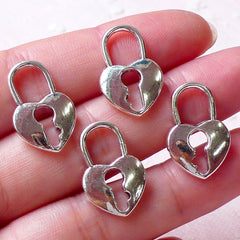 CLEARANCE Valentines Day Charm Heart Key Lock Charms (4pcs / 14mm x 21mm / Tibetan Silver / 2 Sided) Love Charm Necklace Favor Charm Keychain CHM1307