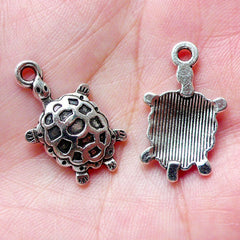 CLEARANCE Silver Turtle Charms Tortoise Charm (6pcs / 15mm x 25mm / Tibetan Silver) Marine Life Sea Ocean Beach Sealife Jewelry Bangle Anklet CHM1309