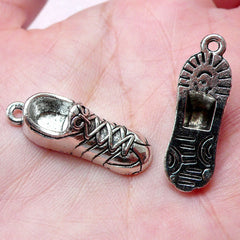 CLEARANCE 3D Sneaker Charms Miniature Running Shoe Charm (2pcs / 9mm x 27mm / Tibetan Silver / 2 Sided) Whimsical Kitsch Pendant Keychain CHM1293