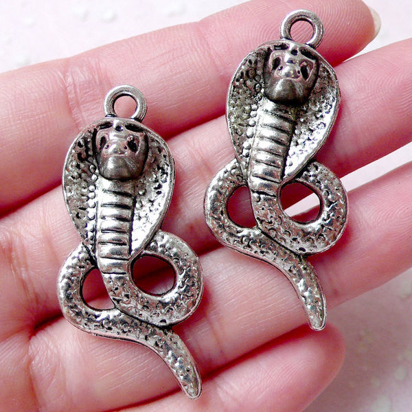 King Cobra Charms Snake Charm 2pcs 19mm x 41mm Tibetan Silver