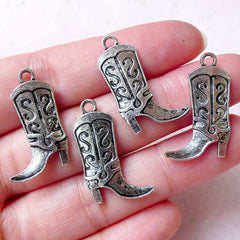 Cowboy Boot Charms High Heel Boot Charm (4pcs / 15mm x 25mm / Tibetan Silver / 2 Sided) Fashion Charm Pendant Necklace Earrings CHM1313