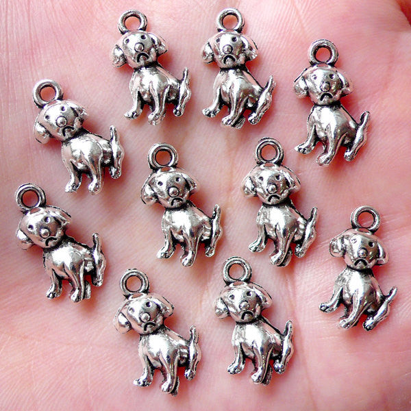 Tiny Dog Charm Mini Pet Charm (10pcs / 10mm x 16mm / Tibetan Silver) C, MiniatureSweet, Kawaii Resin Crafts, Decoden Cabochons Supplies