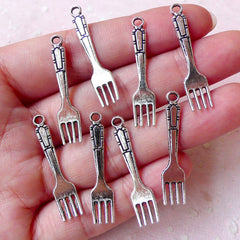 Miniature Fork Charms Dollhouse Flatware Charm (8pcs / 7mm x 32mm / Tibetan Silver) Dust Plug Charm Miniature Sweets Keychain Charm CHM1358