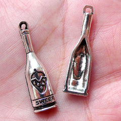 Sweet Wine Bottle Charms (5pcs / 8mm x 31mm / Tibetan Silver) Wine Glass Charm Earrings Pendant Necklace Keychain Zipper Pull Charm CHM1363