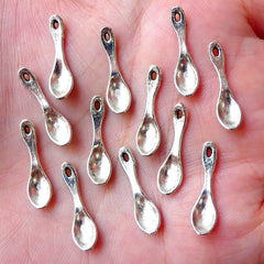 CLEARANCE Dollhouse Spoon Charms Miniature Cutlery Charm (12pcs / 5mm x 19mm / Tibetan Silver) Cute Sweets Deco Whimsical Jewellery Keychain CHM1365