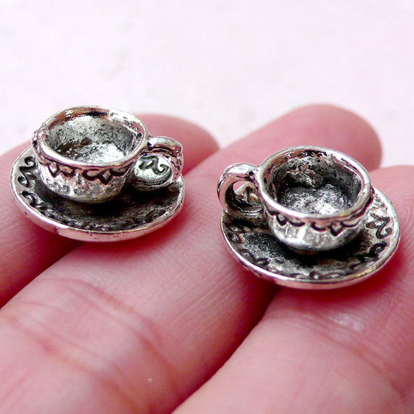 CLEARANCE 3D Coffee Cup Charms Tea Cup Pendant (2pcs 14mm x