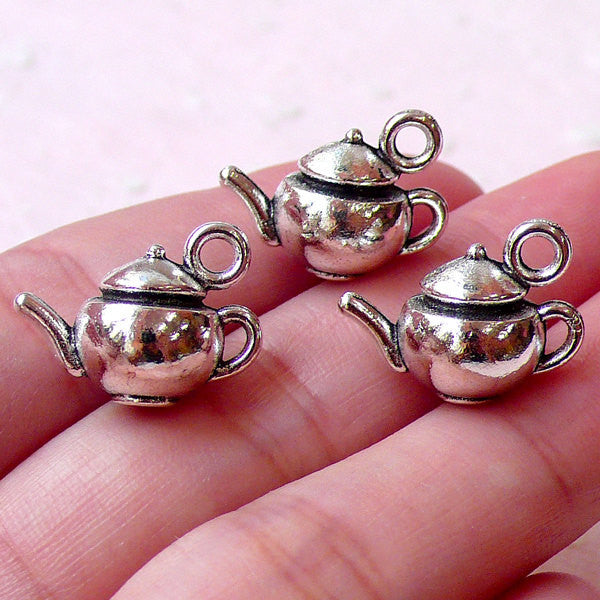 Charms & Charm Holders: Sterling Silver Ornate Teapot Charm Holder