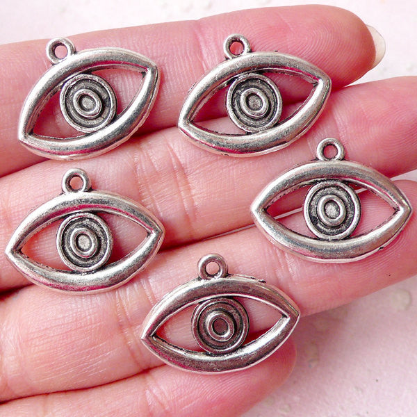 CLEARANCE Nazar Evil Eye Charms (5pcs / 21mm x 16mm / Tibetan Silver) Turkish Stink Eye Greek To Mati Hamsa Ancient Culture Bracelet Earrings CHM1388