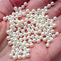 4mm Round Pearls / ABS Faux Pearls (Cream White / Around 65pcs / NO HOLE) Kawaii Decoden Wedding Decoration Scrapbooking Embellishment PES71
