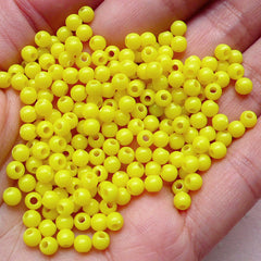 CLEARANCE 4mm Bubblegum Bead Pastel Round Bead (Yellow / 150pcs) Kawaii Jewelry Loose Bead Acrylic Plastic Bead Gumball Bracelet Thread Necklace F130