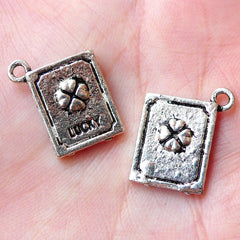 Clover Lucky Book Charms (4pcs / 14mm x 17mm / Tibetan Silver / 2 Sided) Lucky Pendant Necklace Bracelet Bangle Keychain Zipper Pull CHM1383