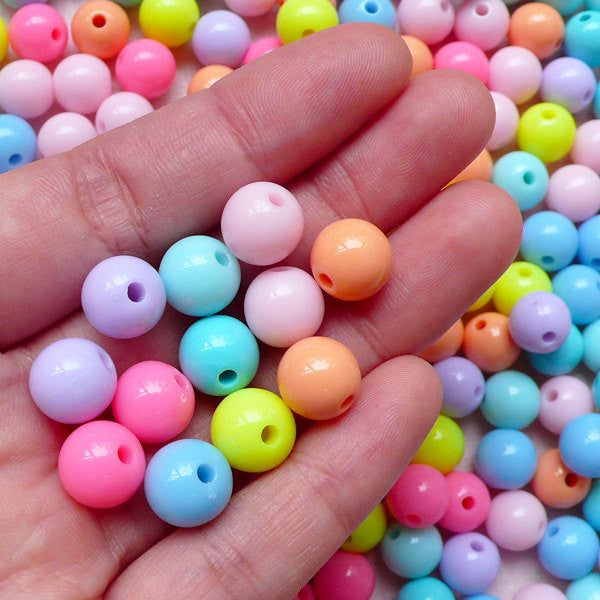 Decora Bracelet Making / 10mm Pastel Acrylic Beads (Assorted Color / 25pcs) Fairy Kei Bubblegum Bead Plastic Round Gum Ball Loose Bead F149