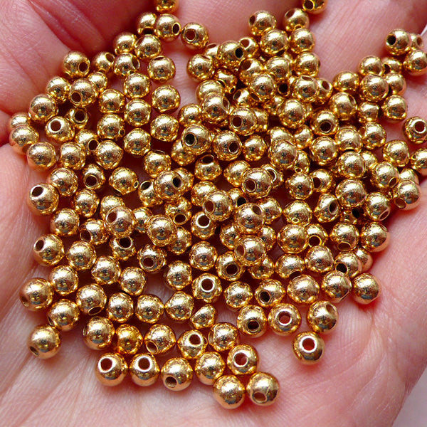 4mm Gold Acrylic Beads Round Plastic Beads (150pcs) Loose Bead Tiny Be, MiniatureSweet, Kawaii Resin Crafts, Decoden Cabochons Supplies