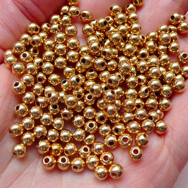 4mm Gold Acrylic Beads Round Plastic Beads (150pcs) Loose Bead