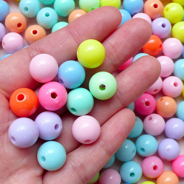 12mm Round Acrylic Beads Mix (Assorted Pastel Color / 15pcs) Plastic L, MiniatureSweet, Kawaii Resin Crafts, Decoden Cabochons Supplies