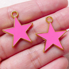 Kawaii Star Enamel Charms (2pcs / 20mm x 23mm / Pink) Earrings Bracelet Bangle Anklet Necklace Pendant Zipper Pull Keychain Charm CHM1405