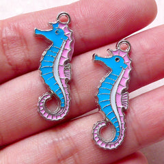 Seahorse Enamel Charms Marine Life Charm (2pcs / 11mm x 29mm / Colorful) Sea Horse Jewelry Necklace Earrings Pendant Anklet Charm CHM1410