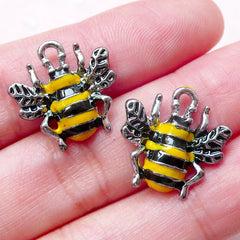 Bee Enamel Charms (2pcs / 17mm x 17mm / Black & Yellow) Insect Jewellery Bracelet Pendant Necklace Bangle Favor Charm Wine Charm CHM1414