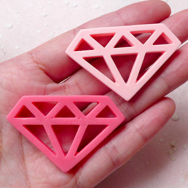 Large Diamond Cabochons (2pcs / Pink / 47mm x 31mm / Flat Back) Kawaii Scrapbooking Cute Decoden Phone Deco Wedding Embellishment CAB370