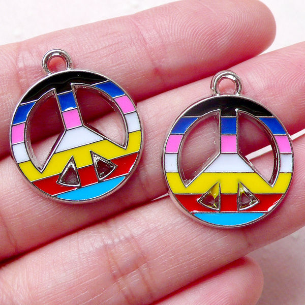 Peace Sign Enamel Charms Hippie Charm 2pcs 21mm x 25mm