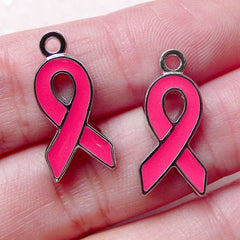 Awareness Pink Ribbon Enamel Charms Breast Cancer Charm (2pcs / 10mm x 21mm / Pink) Earring Bracelet Bangle Pendant Wine Glass Charm CHM1404