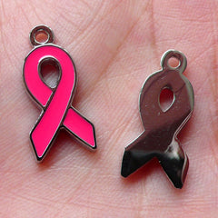 Awareness Pink Ribbon Enamel Charms Breast Cancer Charm (2pcs / 10mm x 21mm / Pink) Earring Bracelet Bangle Pendant Wine Glass Charm CHM1404