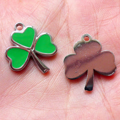 Three Leaf Clover Enamel Charms Saint Patrick's Day Charm (2pcs / 17mm x 20mm / Green) Lucky Jewelry Bracelet Bookmark Keychain CHM1406