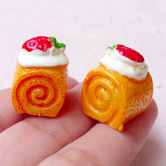 3D Swiss Roll Cabochons (2pcs / 15mm x 20mm / Flat Bottom) Miniature Sweets Dollhouse Food Kawaii iPhone Case Deco Kitsch Jewelry FCAB282