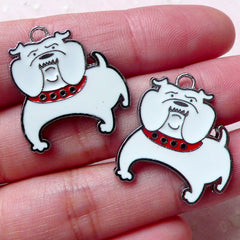 Bulldog Enamel Charms Pug Charm Dog Charm (2pcs / 23mm x 25mm / White & Red) Animal Pet Zipper Pull Charm Handbag Charm Keychain CHM1418