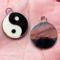Yin Yang Enamel Charms Taoism Charm (2pcs / 20mm x 25mm / Black & White) Bag Zipper Pull Charm Keychain Pendant Necklace Bracelet CHM1423