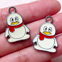 Penguin Enamel Charms Cute Animal Color Charm (2pcs / 17mm x 25mm / White and Red) Key Fob Bookmark Bag Zipper Pull Charm Bracelet CHM1424