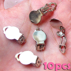 Earring Clips with 10mm pad / Earring Clip On / Clip-Ons (10 pcs / 5 Pairs / Silver / Nickel Free) Earring Blank Cabochon Earring F169
