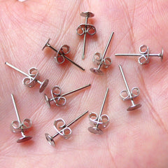 Earring Blank with 4mm Pad / Ear Stud / Earring Studs / Earring Post (Silver / 10 Sets / 5 Pairs with Ear Nuts or Backs / Nickel Free) F177