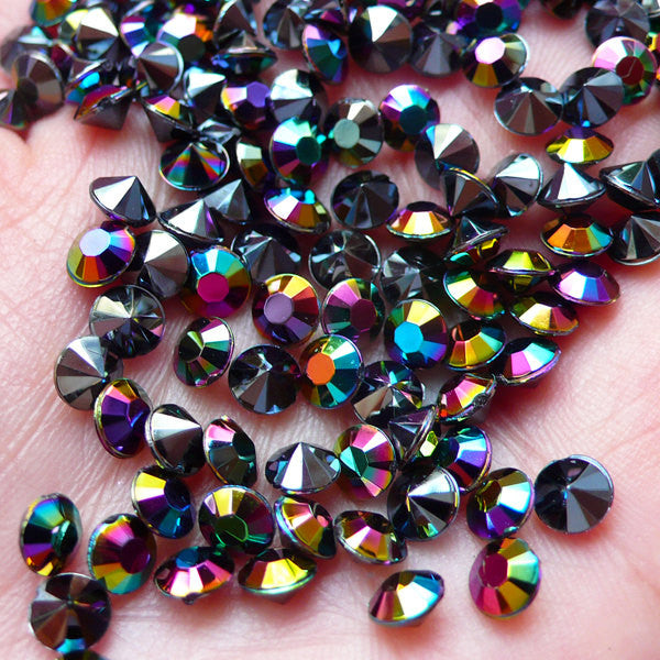 CLEARANCE 5mm Point Back Acrylic Rhinestones / Tip End Rhinestones (70pcs /  SS21 / AB Black) Bling Bling Faceted Rhinestones Scrapbooking RHE093