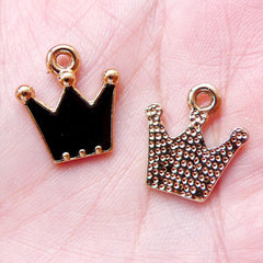 CLEARANCE Princess Crown Enamel Charms (3pcs / 16mm x 17mm / Black) Kawaii Charm Bracelet Bangle Earrings Pendant Necklace Dust Plug Charm CHM1451