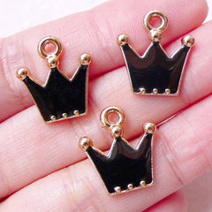 CLEARANCE Princess Crown Enamel Charms (3pcs / 16mm x 17mm / Black) Kawaii Charm Bracelet Bangle Earrings Pendant Necklace Dust Plug Charm CHM1451