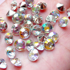 CLEARANCE 7mm Tip End Acrylic Rhinestones / Pointed Back Rhinestones (35pcs / SS34 / AB Clear) Bling Bling Faceted Rhinestone Cellphone Deco RHE088
