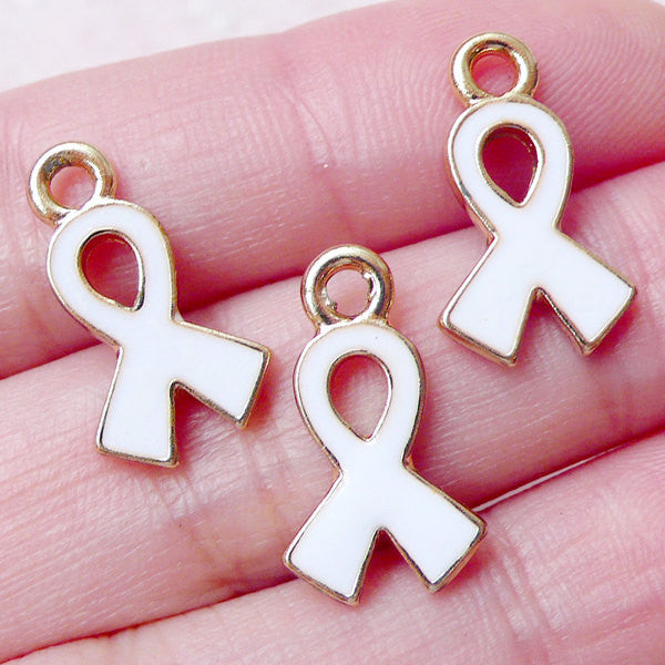 Awareness White Ribbon Enamel Charms (3pcs / 10mm x 18mm / White) Anti Violence Feminism Equal Rights Peace Movement Friendship CHM1452