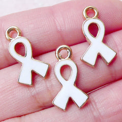 Awareness White Ribbon Enamel Charms (3pcs / 10mm x 18mm / White) Anti Violence Feminism Equal Rights Peace Movement Friendship CHM1452