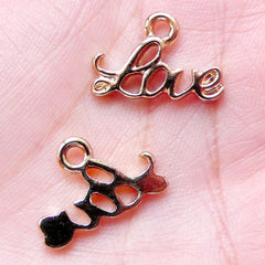 Small Love Charms (3pcs / 18mm x 12mm / Gold) Valentines Day Favor Charm Necklace Bracelet Bangle Wedding Party Decor Wine Charm CHM1463
