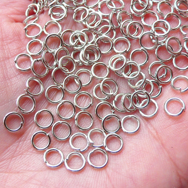 CLEARANCE 5mm Open Jump Rings / Jumprings (100 pcs / Silver / 19 Gauge, MiniatureSweet, Kawaii Resin Crafts, Decoden Cabochons Supplies