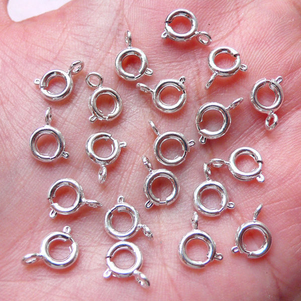 Spring Round Clasps / Bracelet Connector / Necklace Closure / Trigger Hooks  (6mm x 10mm / 20 pcs / Light Silver / Nickel Free) Findings F187