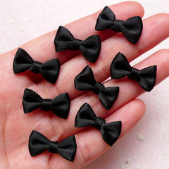 Mini Fabric Ribbon Bow Tie / Tiny Satin Bows (8pcs / 20mm x 12mm / Black) Hair Accessory Jewellery Making Wedding Favor Embellishment B125