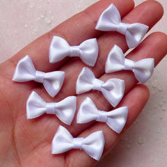Tiny Fabric Bows / Little Satin Ribbon Bow Tie (8pcs / 20mm x 12mm / White) Headband Jewellery Findings Wedding Favor Decoration Sewing B126