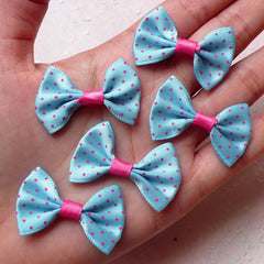 CLEARANCE Fabric Bows / Satin Ribbon Bow Tie (5pcs / 35mm x 25mm / Blue & Pink Polka Dot) Hair Clip Jewellery Findings Baby Shower Decor Sewing F212