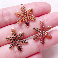 Gold Snowflakes Charms (3pcs / 17mm x 21mm / Gold / 2 Sided) Mini Christmas Ornament Dust Plug Charm Favor Charm Bracelet Earrings CHM1472