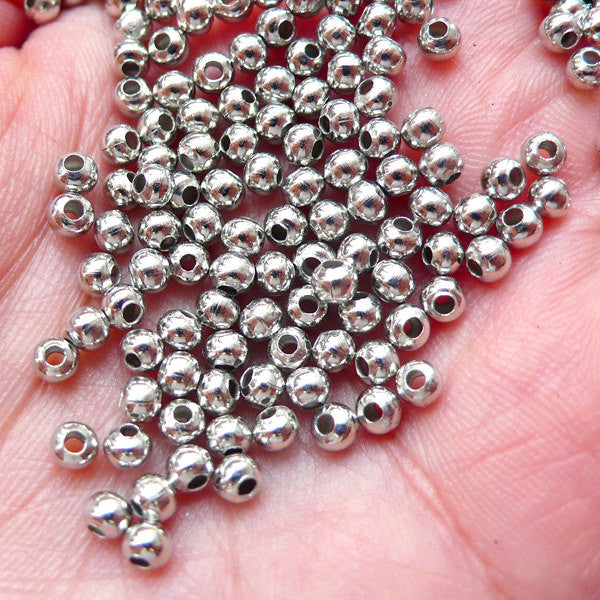 Silver Spacer Beads (3.2mm / 150 pcs / Dark Silver / Nickel Free) Roun, MiniatureSweet, Kawaii Resin Crafts, Decoden Cabochons Supplies