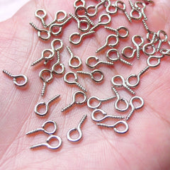 Screw Eye Pins / Screw Eye Bails / Eye Hooks / Screw Hook Bails (4mm x 8mm / 50 pcs / Tibetan Silver) Charms Making Jewellery Findings F229