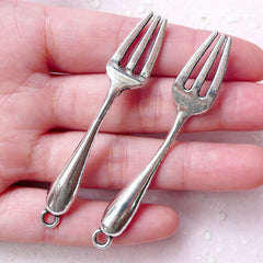 Large Fork Charms 3D Flatware Charm (2pcs / 12mm x 67mm / Tibetan Silver) Whimsical Charm Kitsch Jewelry Keychain Zipper Pull Charm CHM1480